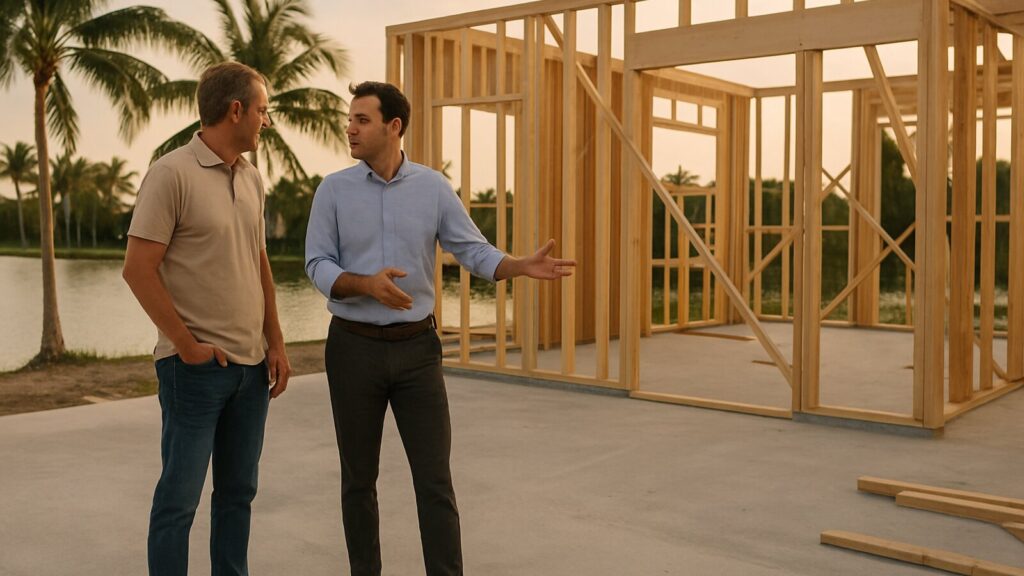 Property owner and advisor reviewing a construction site together in South Florida